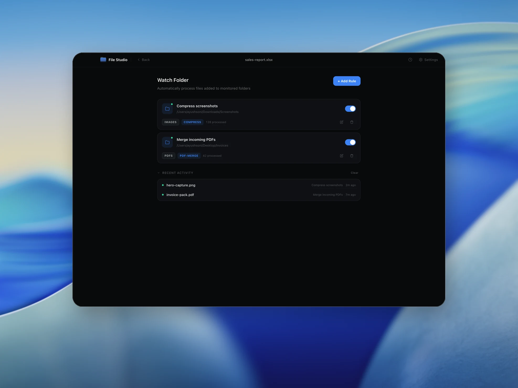 Any File to Automated Output tool preview in File Studio light mode