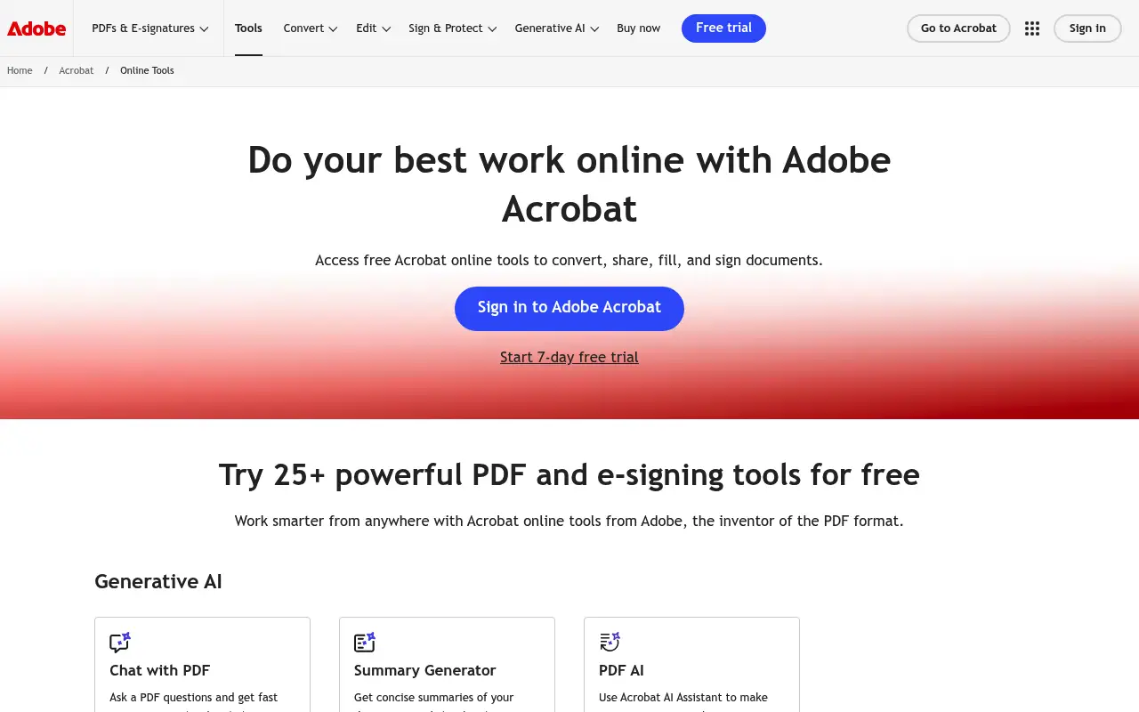 Adobe Acrobat website screenshot