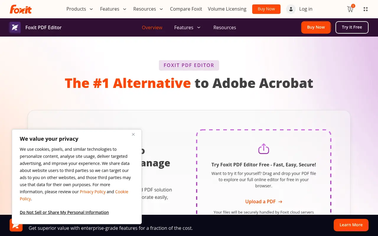 Foxit PDF website screenshot